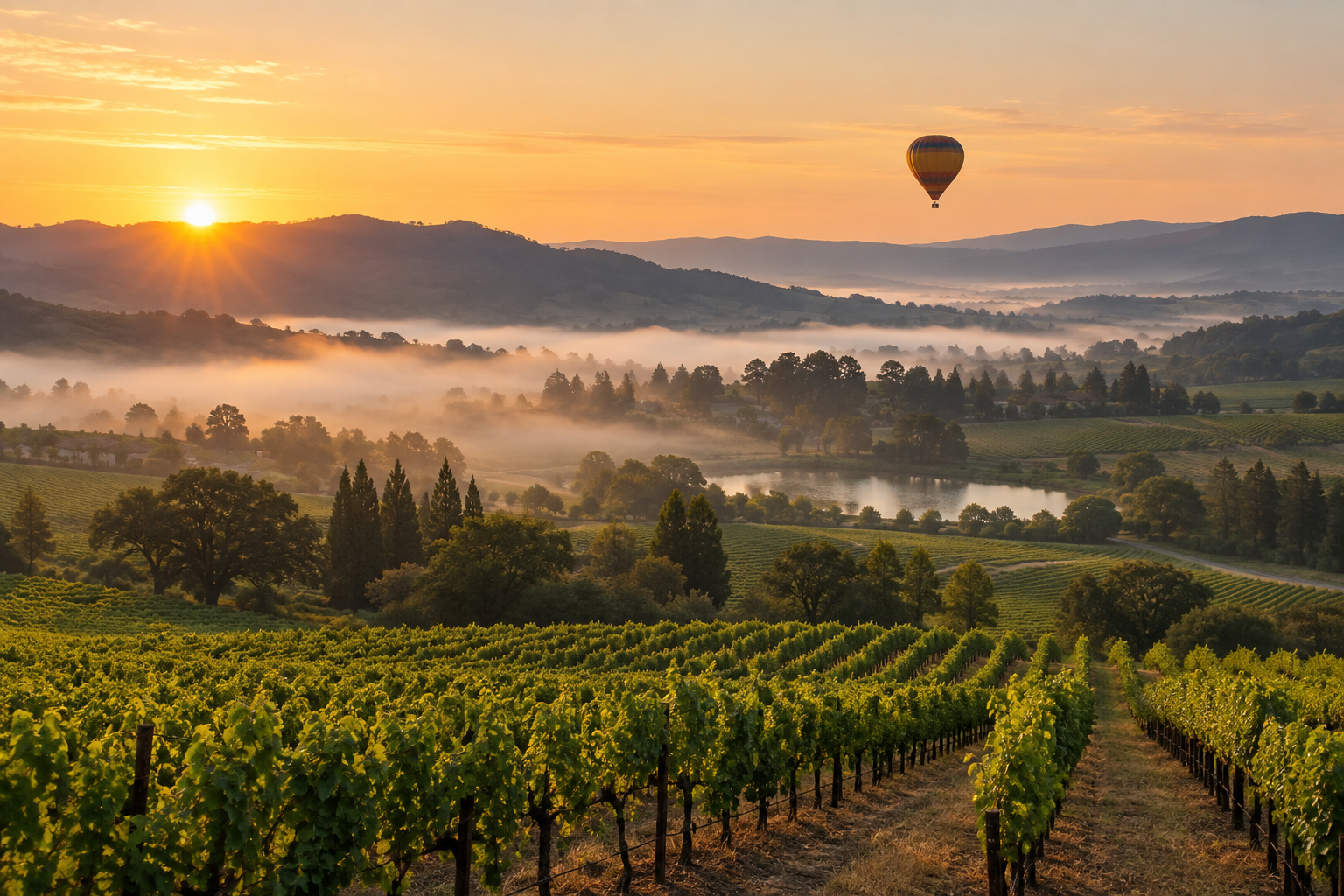 Sunrise balloon flight over Napa Valley