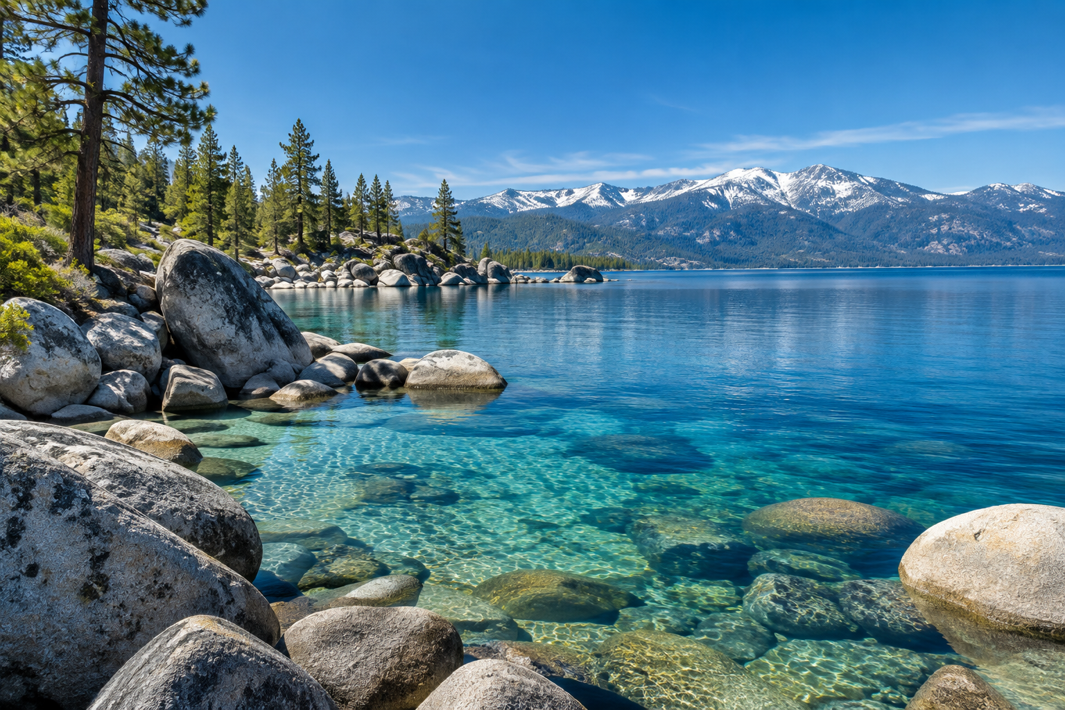 Clear blue water and mountains at Lake Tahoe