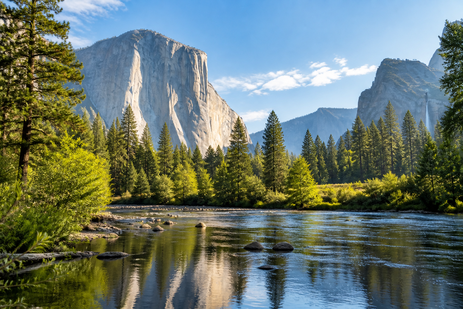 Yosemite Valley, river and granite cliffs