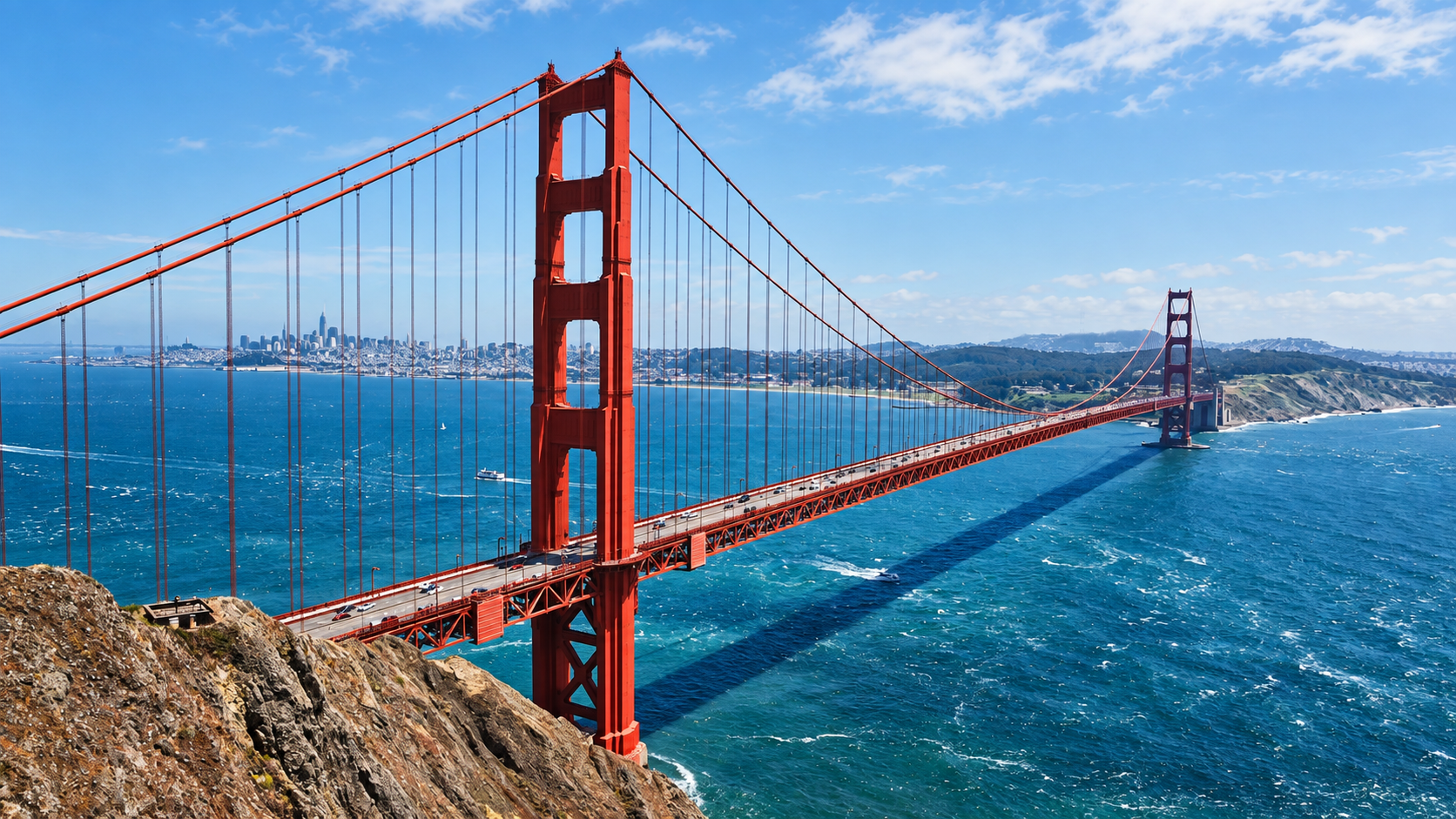 Golden Gate Bridge and San Francisco Bay from a coastal overlook